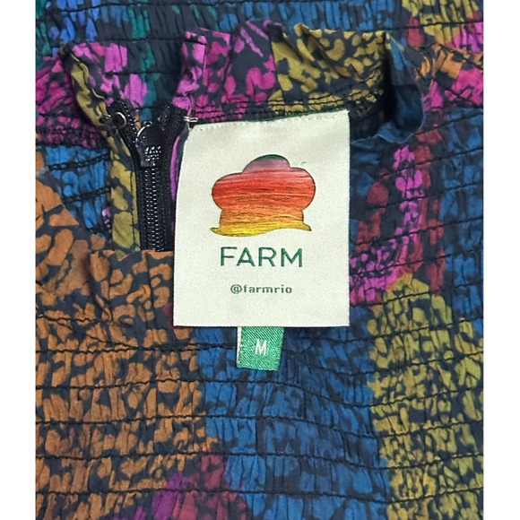 FARM RIO Leopard Rainbow Mix Blouse Smocked Ruffle Boho Cottagecore Glam Indie - Picture 9 of 13